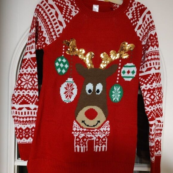 No Boundaries Reindeer Christmas Sweater Size Junior Small 3/5 Worn 1 Time - Picture 2 of 2